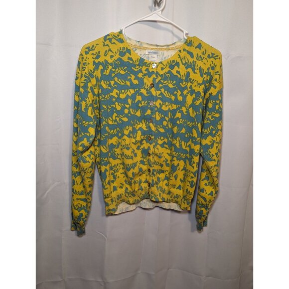 Sundance Free Spirit Horse Print Cardigan Yellow Blue Size Medium Cotton Button - Picture 1 of 10